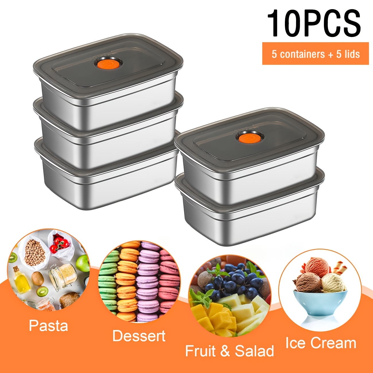 Food Storage Home - 10-Piece Stainless Steel Food Storage Containers
