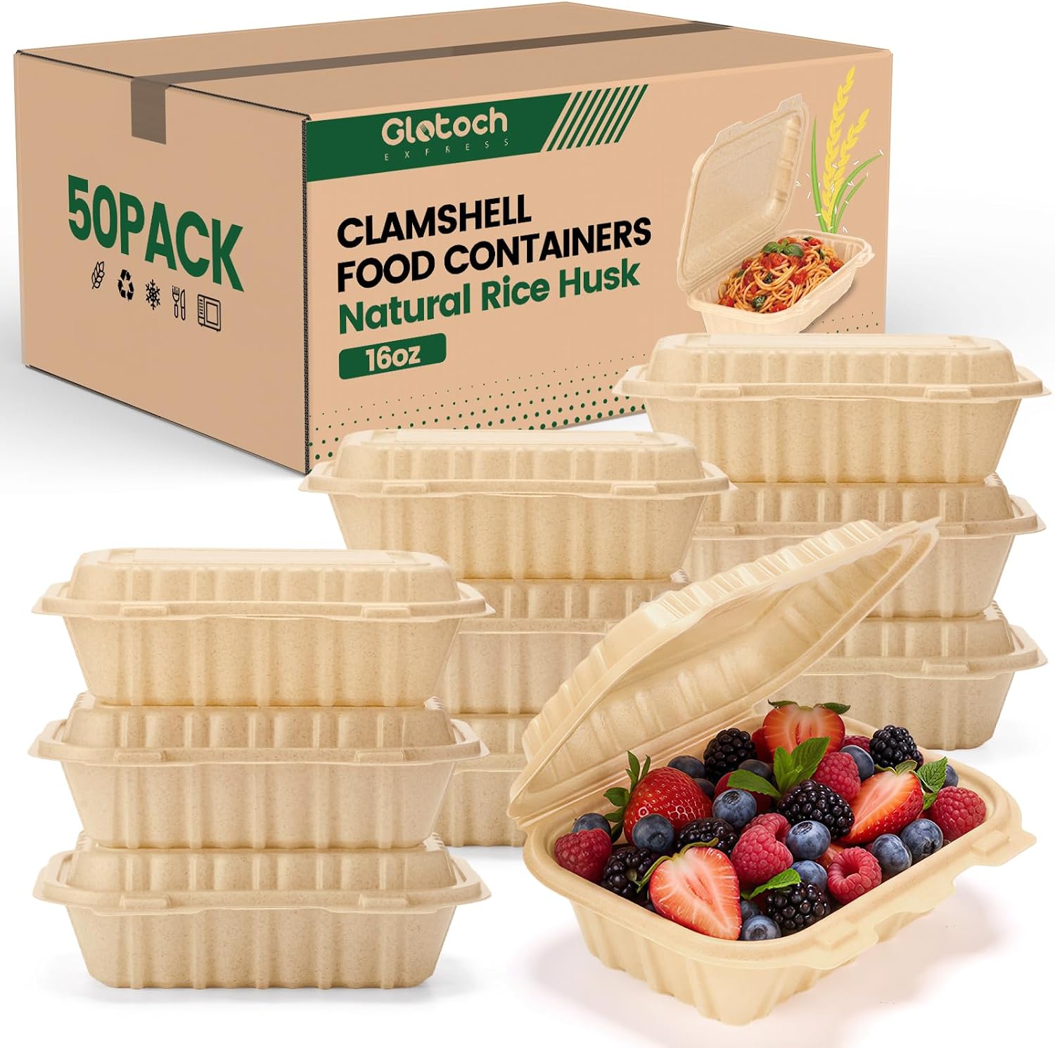 Food Storage Meal Prep - 50 Pack 16oz Clamshell Take Out