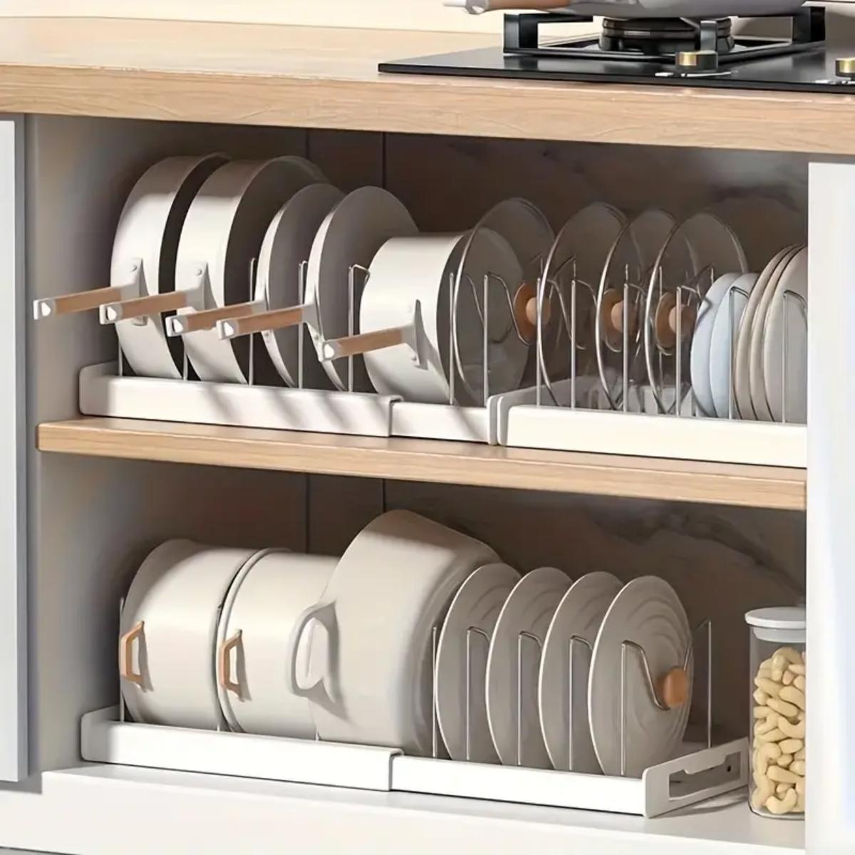 Food Storage Drawer Organizer - Expandable Kitchen Pot Pan Organizer Under