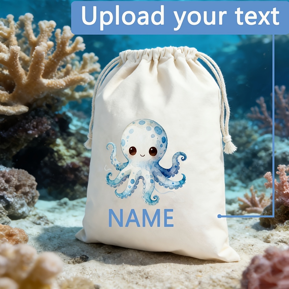 Zebra Food Storage - Cute Octopus Custom Name Drawstring Pouch,