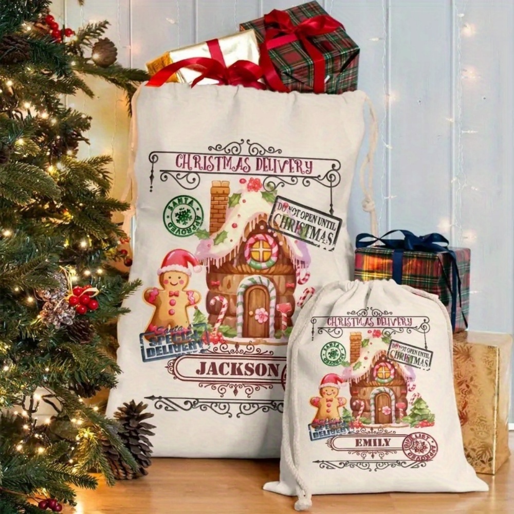 Zebra Food Storage - Custom Name Festive Gingerbread Print Drawstring