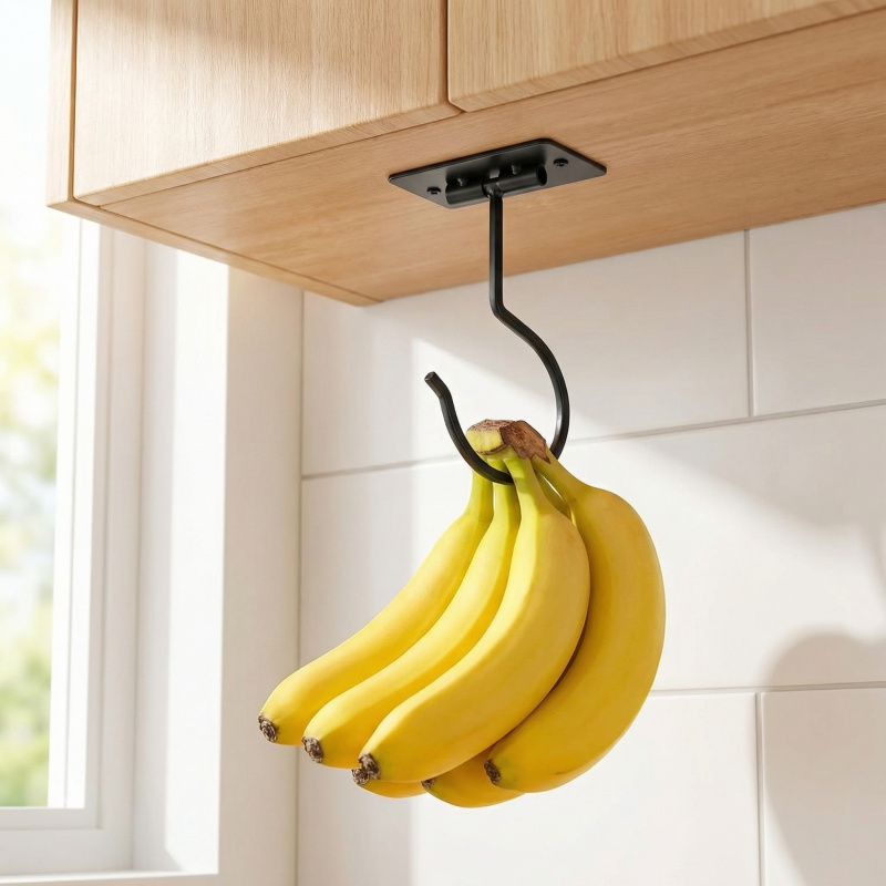 Food Storage Warehouse - Black Metal Self-Adhesive Banana Hook Foldable