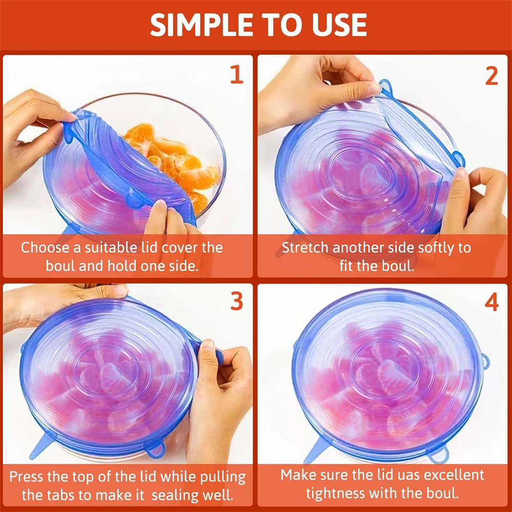 6PCS Food Grade Silicone Bowl  - Silicone Stretch Lid 评论和价格