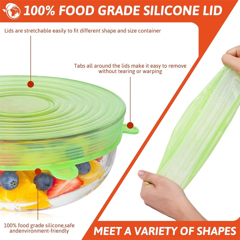 6PCS Food Grade Silicone Bowl  - Silicone Stretch Lid 评论和价格