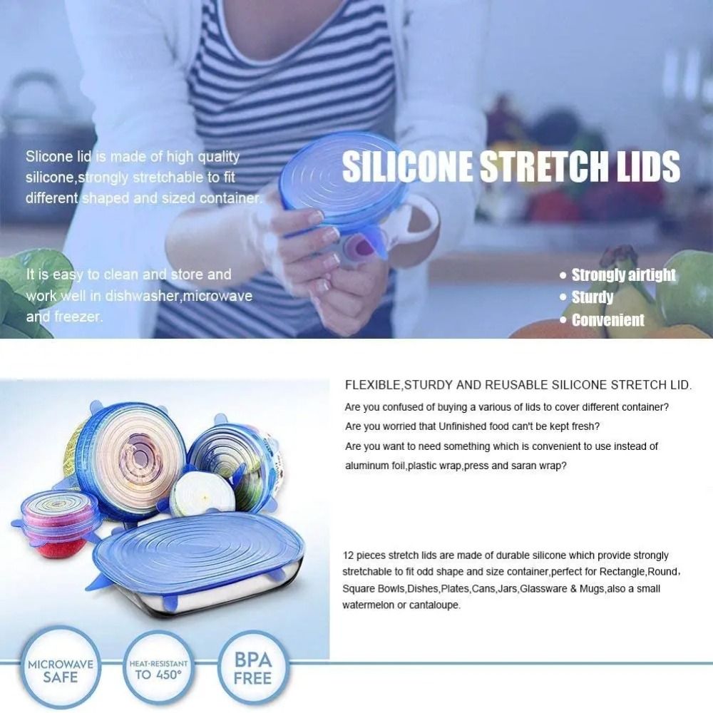 6PCS Food Reusable Fresh-keepi - Silicone Stretch Lid 评论和价格