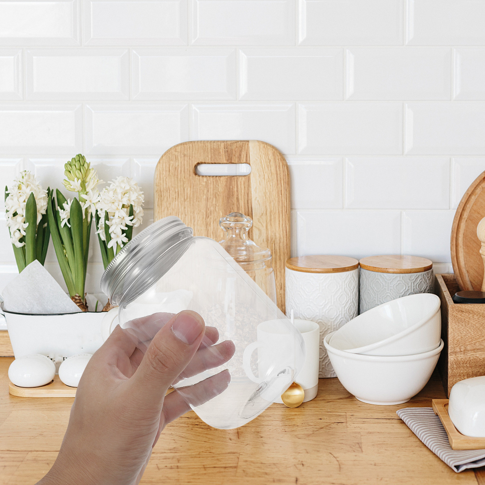4Pcs Clear Plastic Mason Jars  - Food Storage With Lids 评论和价格